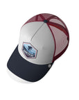 Gorra trucker deportiva unisex para hombre y mujer Born to Ski White / Red / Blue