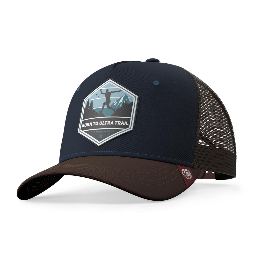 Gorra trucker deportiva unisex para hombre y mujer Born to Ultratrail Blue / Brown