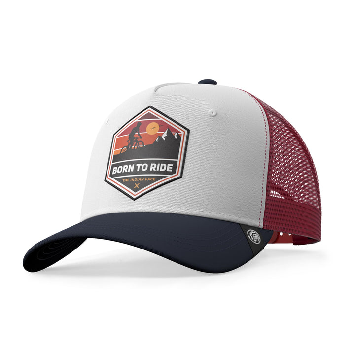 Gorra trucker deportiva unisex para hombre y mujer Born to Ride White / Red / Blue