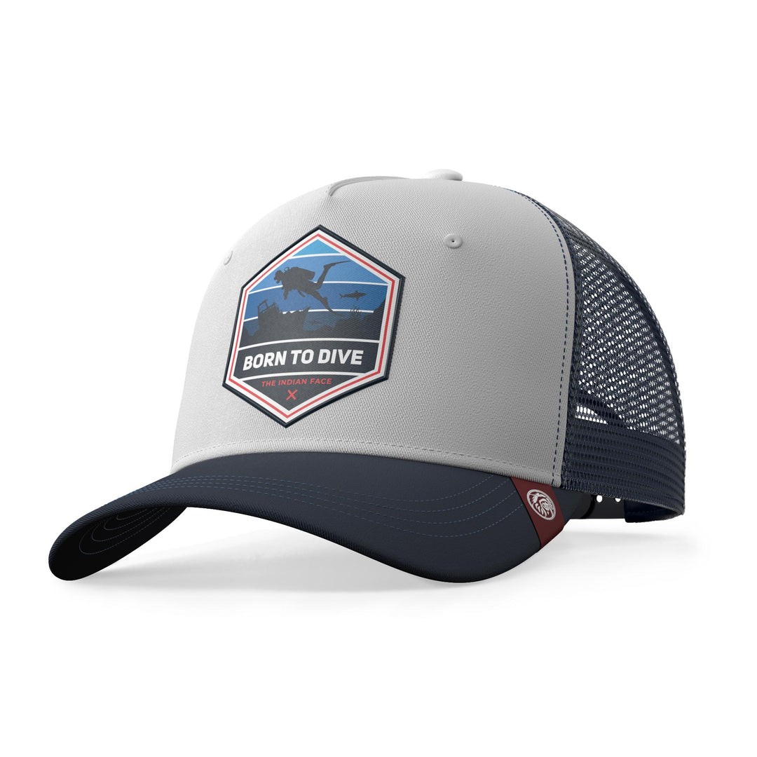 Gorra trucker deportiva unisex para hombre y mujer Born to Dive White / Blue