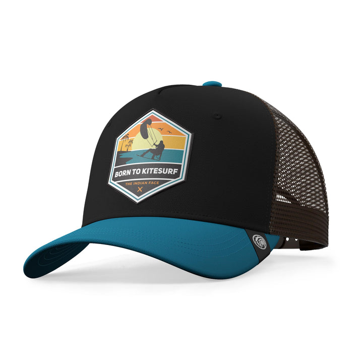 Gorra trucker deportiva unisex para hombre y mujer Born to Kitesurf Blue / Brown