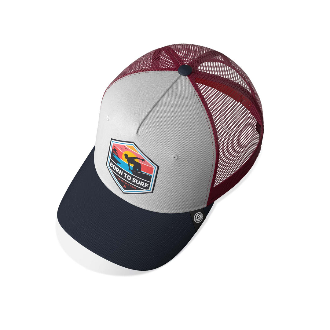 Gorra trucker deportiva unisex para hombre y mujer Born to Surf White / Red / Blue