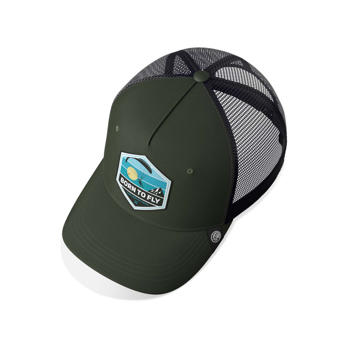 Gorra trucker deportiva unisex para hombre y mujer Born to Fly Green / Blue